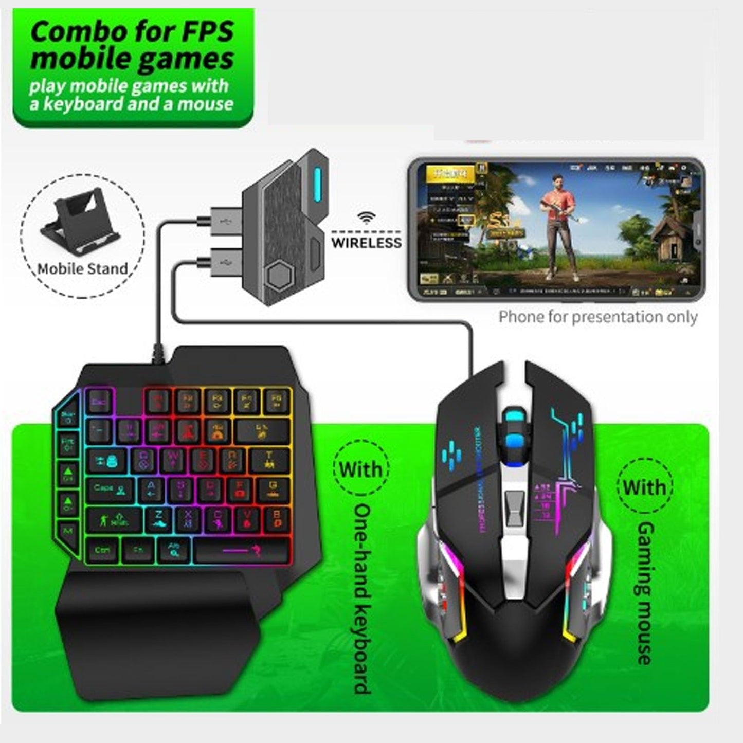 VELATEMOR 4-in-1 Mobile Gaming Keyboard Mouse Converter with Power Adapter NEW