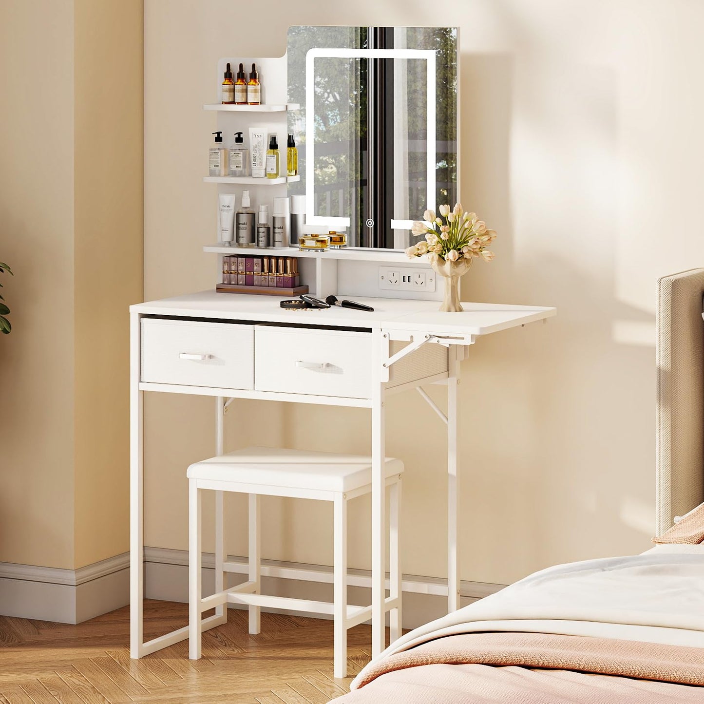 Levede Vanity Desk with Mirror and LED Lights Compact Dressing Table White NEW