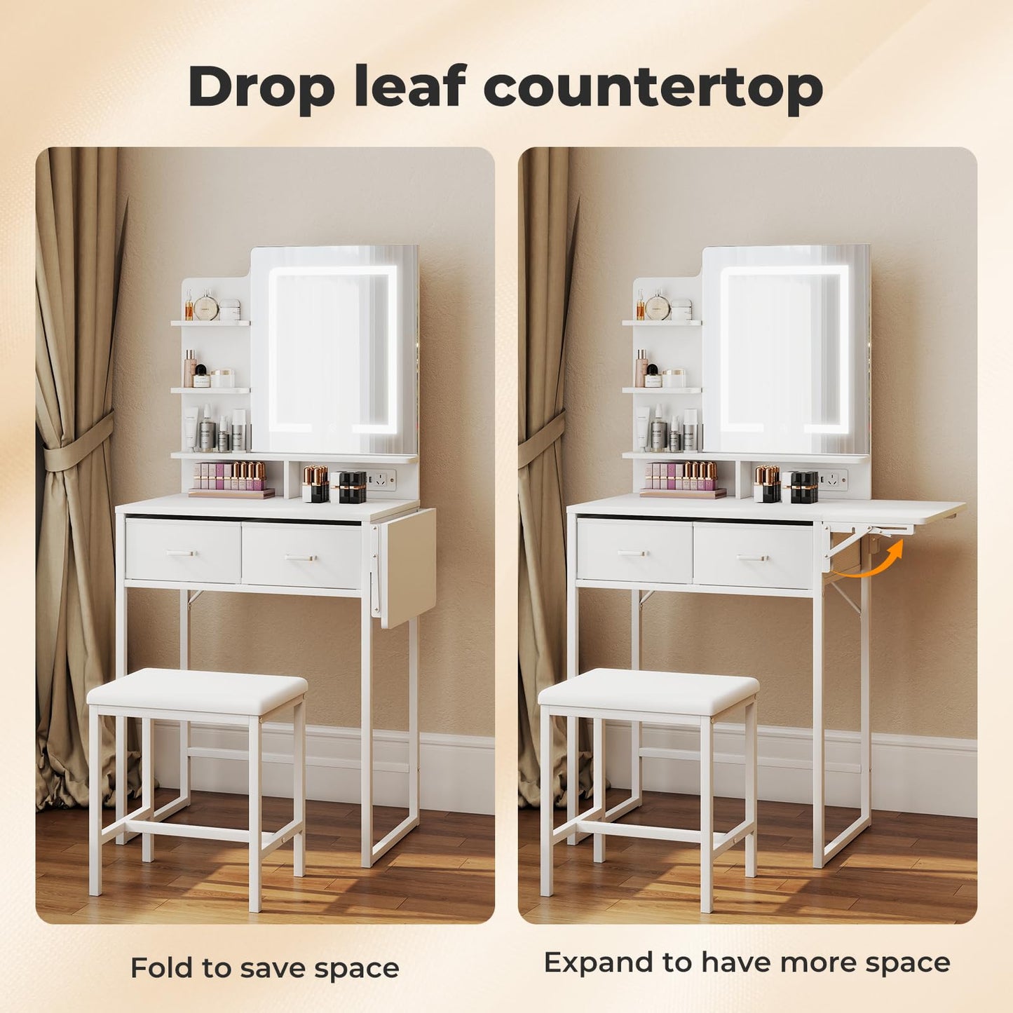 Levede Vanity Desk with Mirror and LED Lights Compact Dressing Table White NEW