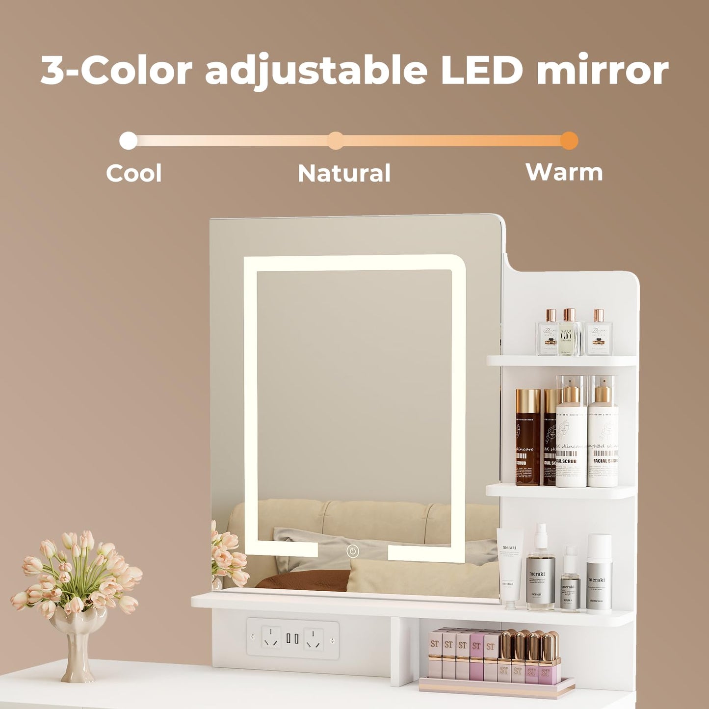 Levede Vanity Desk with Mirror and LED Lights Compact Dressing Table White NEW
