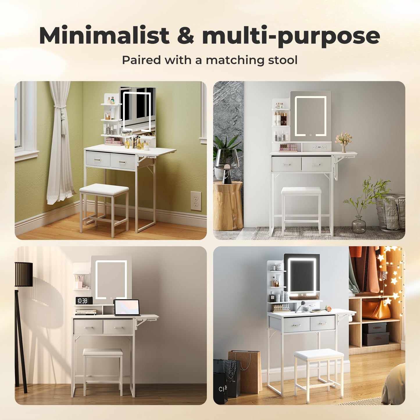 Levede Vanity Desk with Mirror and LED Lights Compact Dressing Table White NEW