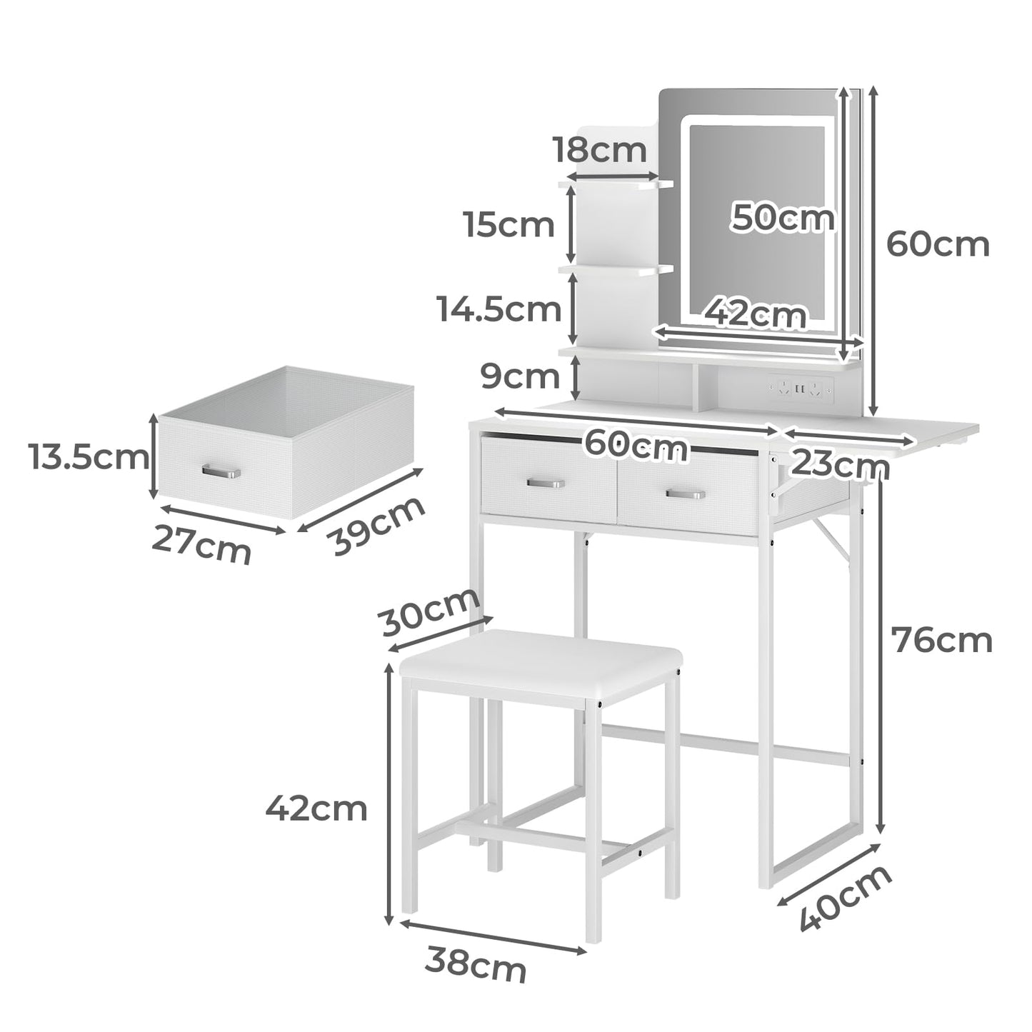 Levede Vanity Desk with Mirror and LED Lights Compact Dressing Table White NEW