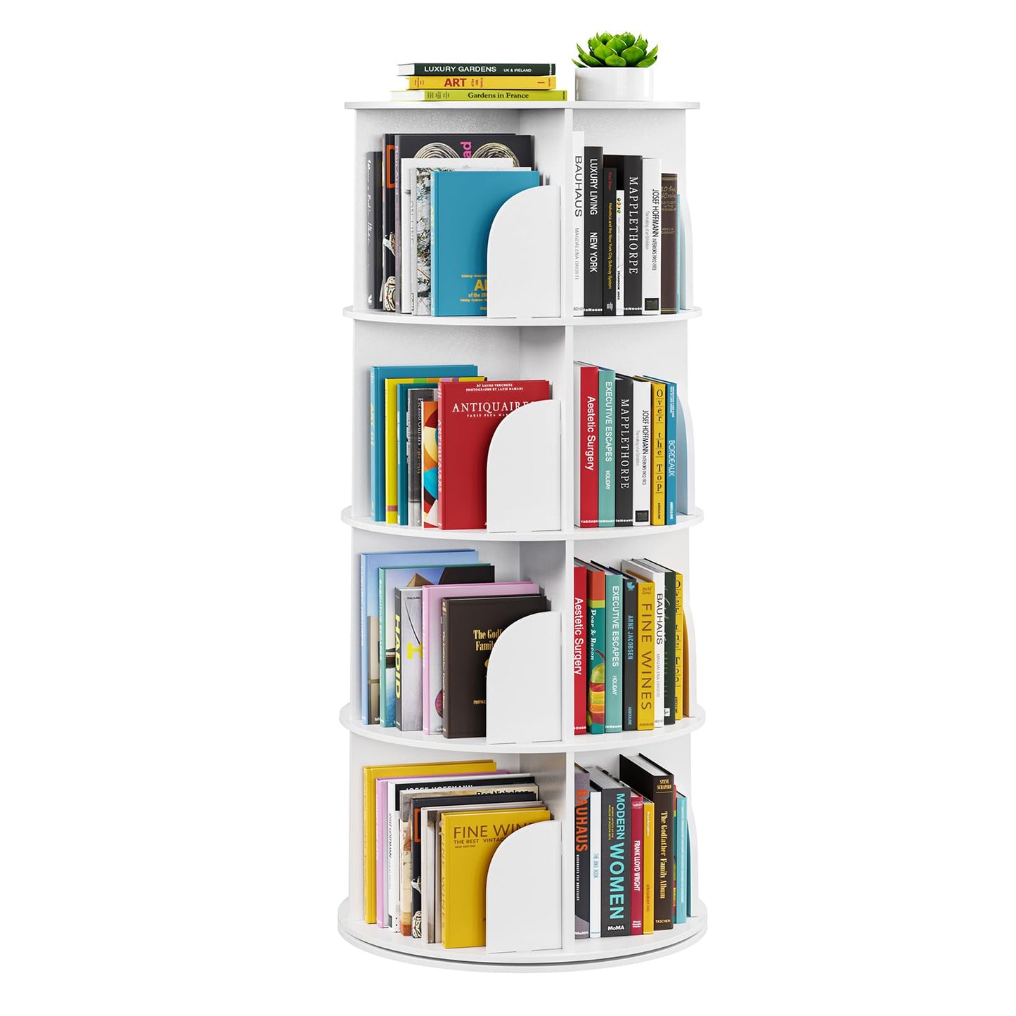 SpaceAid 4 Bookcases Tier Rotating Bookshelf Tower Spinning Lazy Susan DEMO