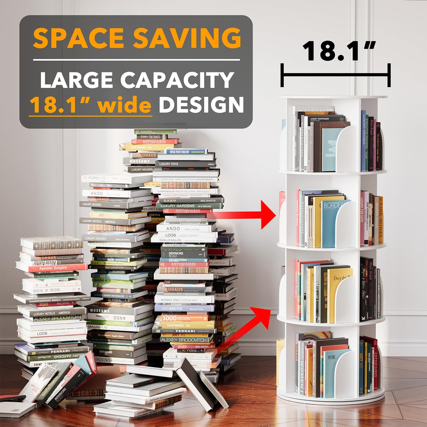 SpaceAid 4 Bookcases Tier Rotating Bookshelf Tower Spinning Lazy Susan DEMO