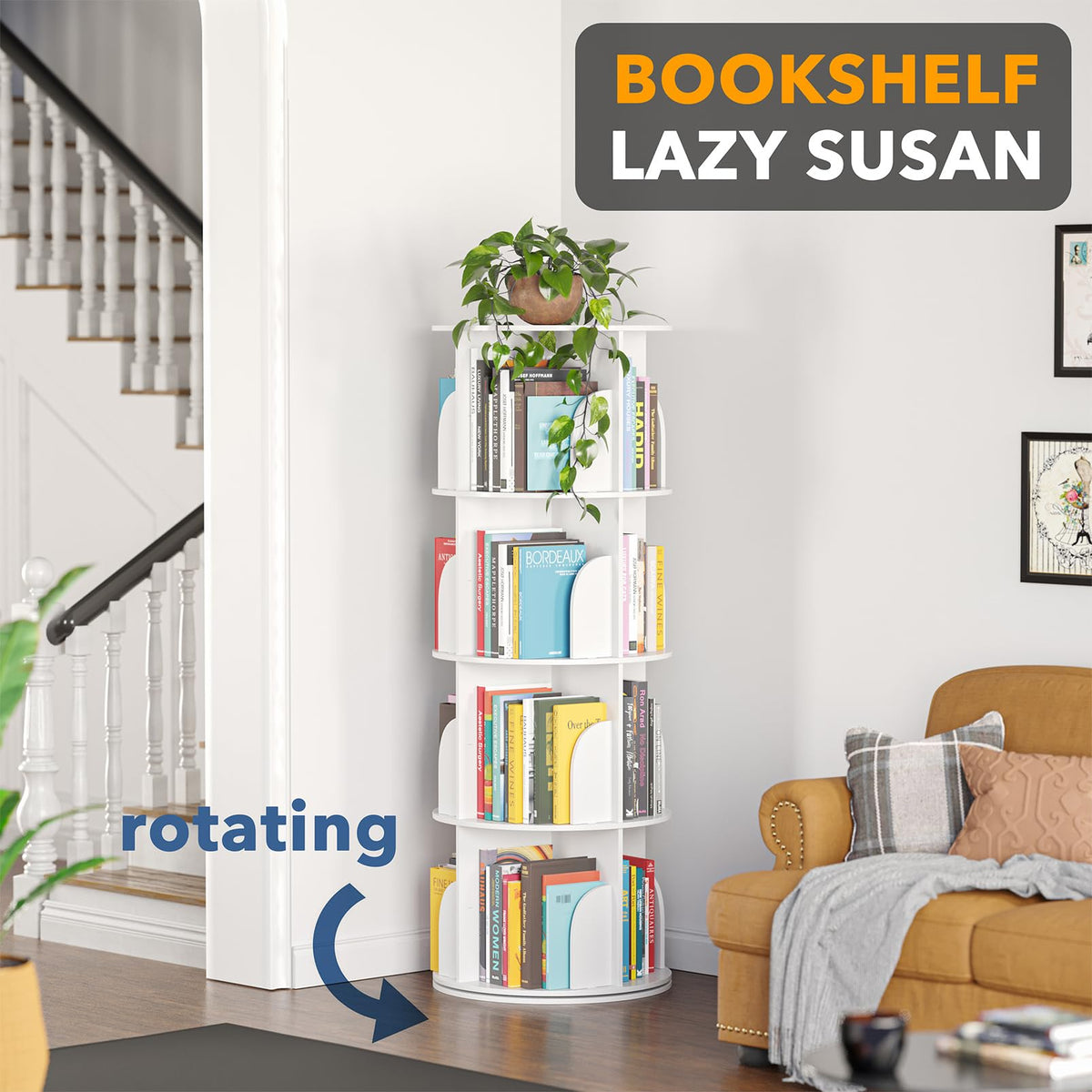 SpaceAid 4 Bookcases Tier Rotating Bookshelf Tower Spinning Lazy Susan DEMO