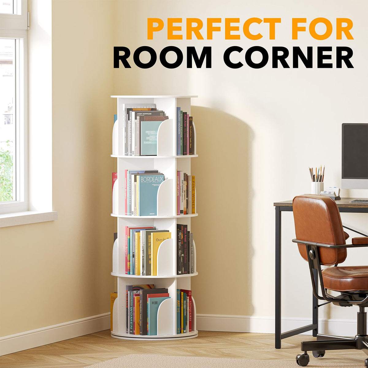 SpaceAid 4 Bookcases Tier Rotating Bookshelf Tower Spinning Lazy Susan DEMO