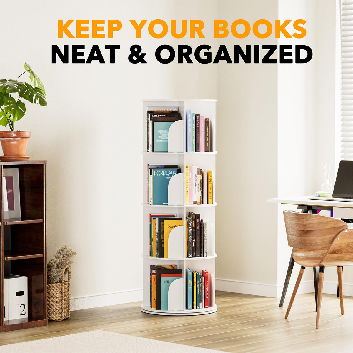 SpaceAid 4 Bookcases Tier Rotating Bookshelf Tower Spinning Lazy Susan DEMO