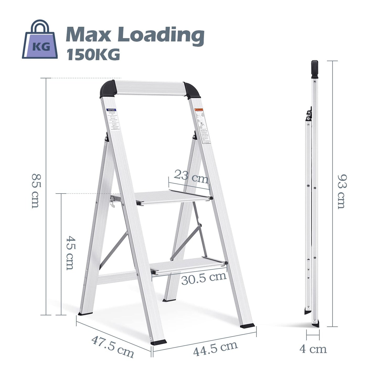 KINGRACK 2 Stepstools Step Ladder with Handrail Aluminium Folding Portable DEMO