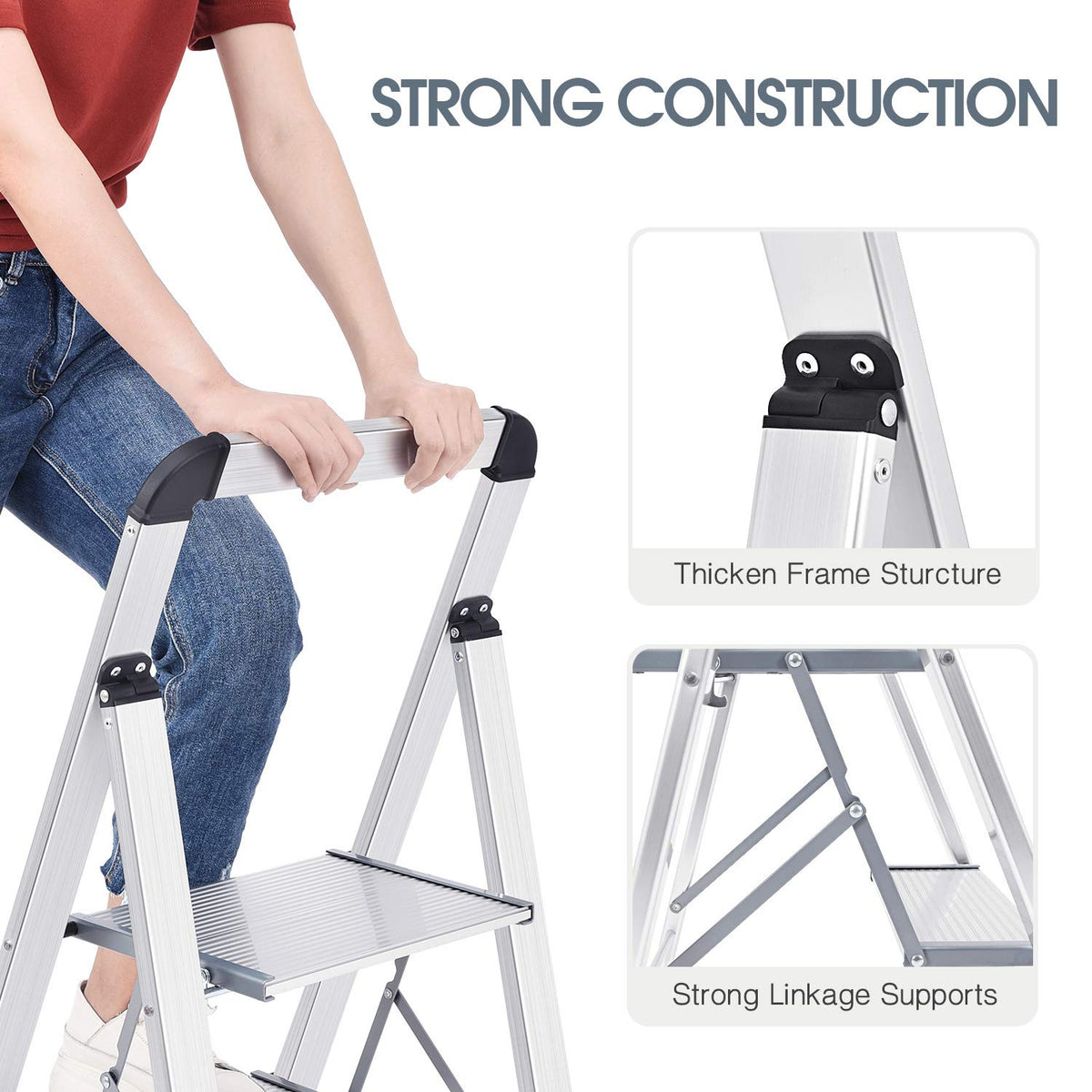KINGRACK 2 Stepstools Step Ladder with Handrail Aluminium Folding Portable DEMO