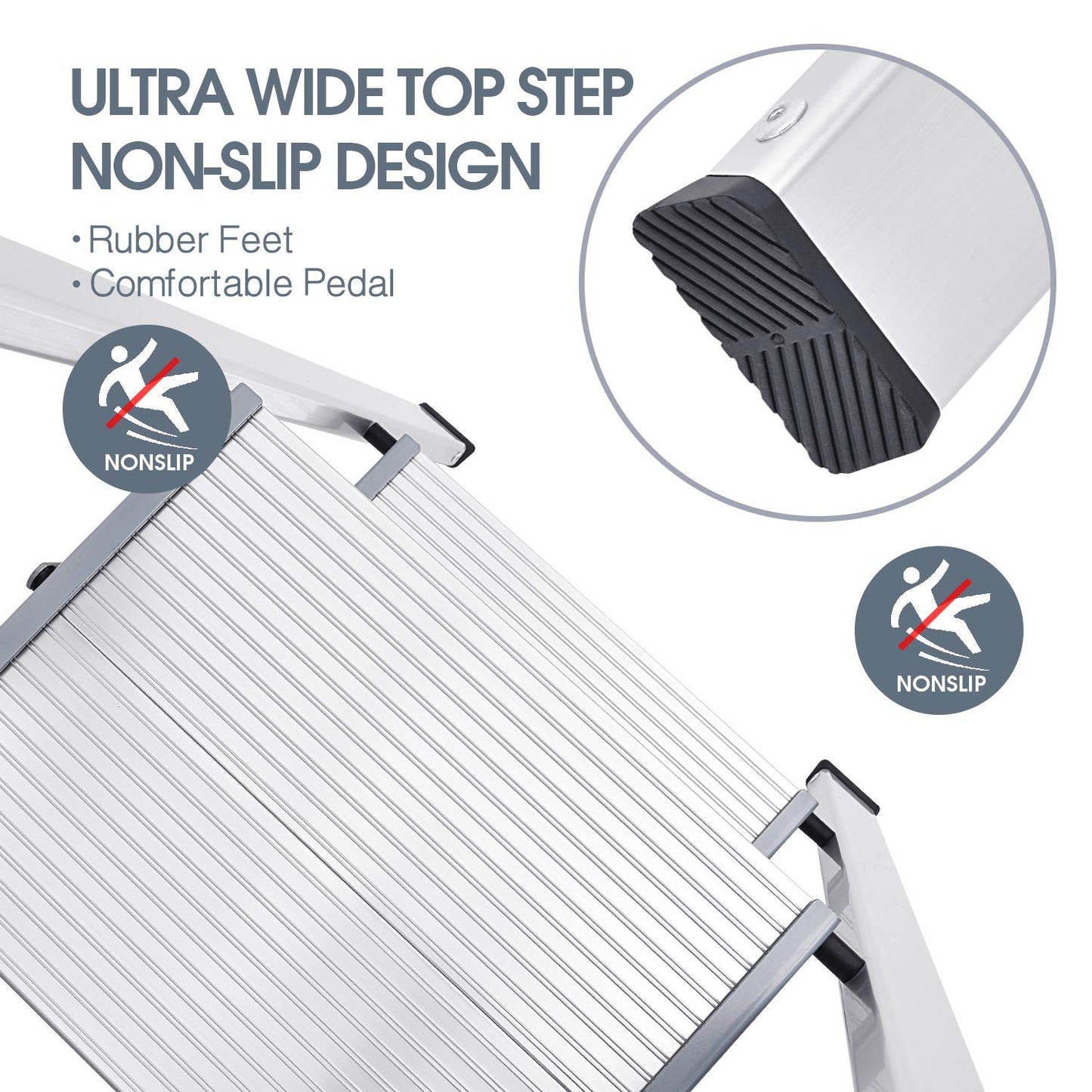 KINGRACK 2 Stepstools Step Ladder with Handrail Aluminium Folding Portable DEMO