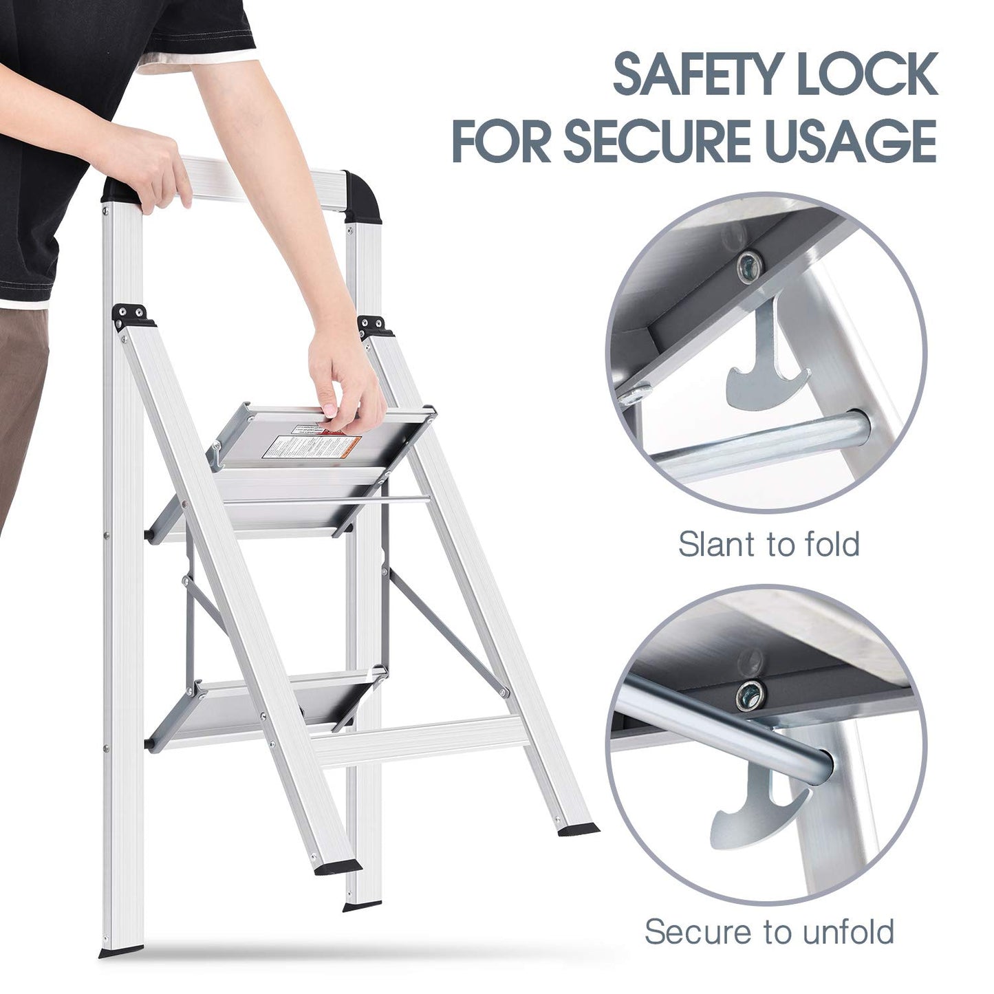 KINGRACK 2 Stepstools Step Ladder with Handrail Aluminium Folding Portable DEMO