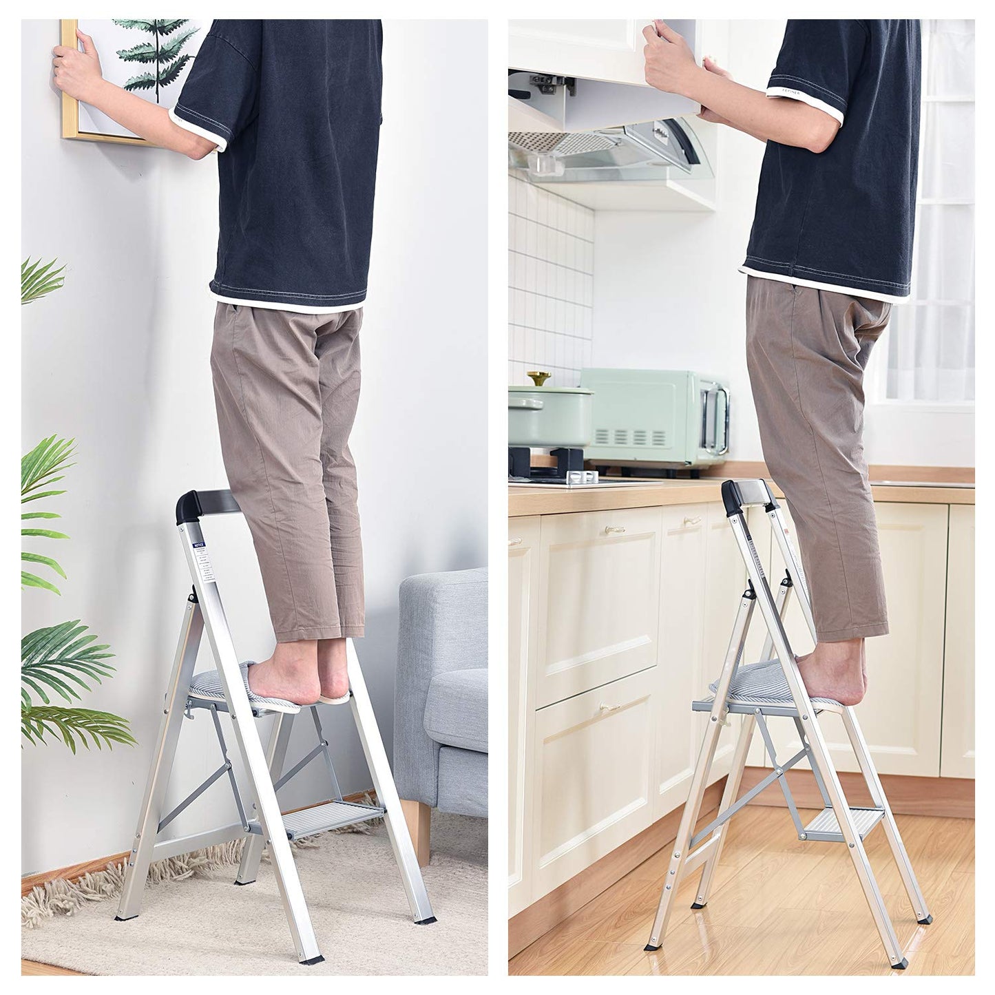 KINGRACK 2 Stepstools Step Ladder with Handrail Aluminium Folding Portable DEMO