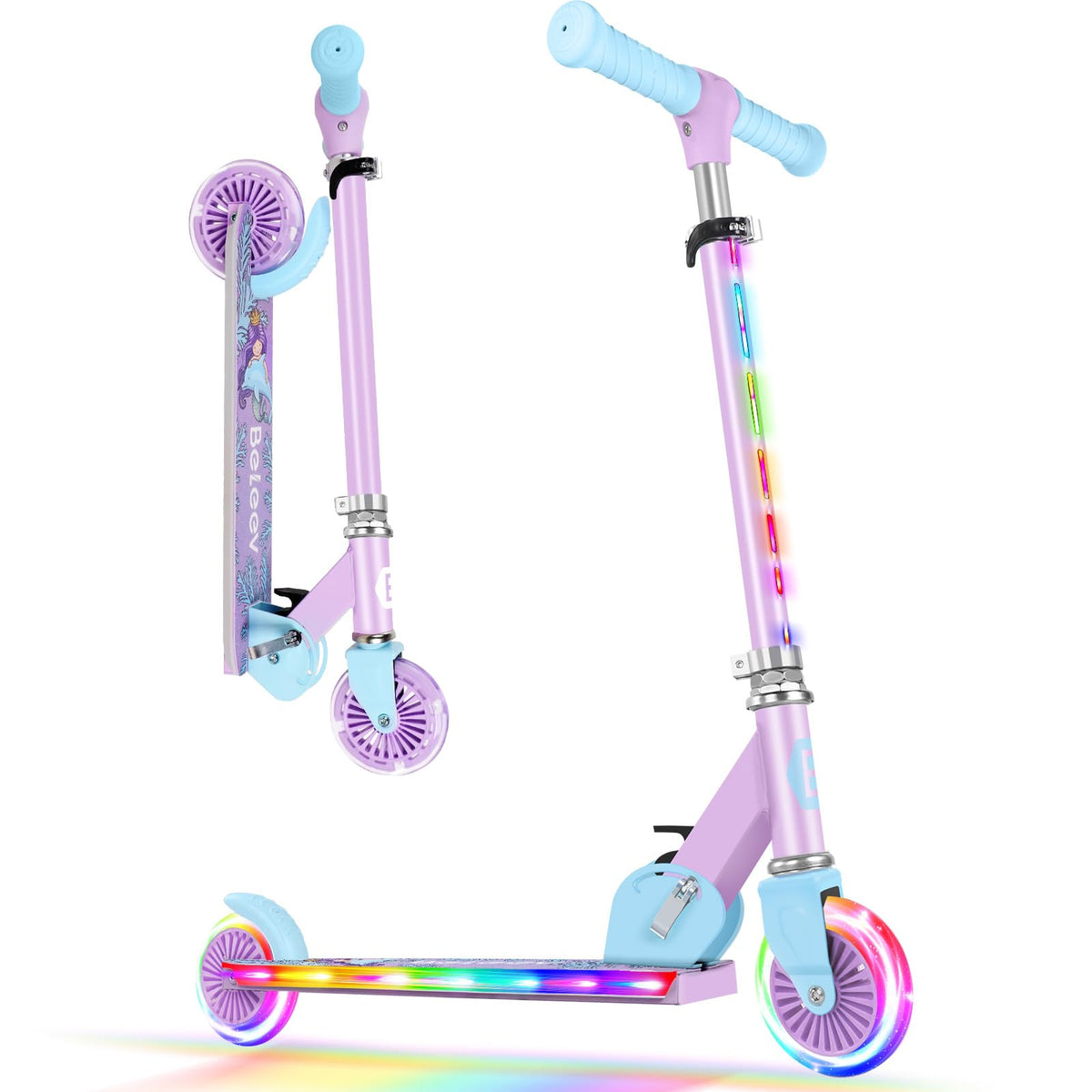 BELEEV Folding Scooters Electric Scooter with Light-Up Wheels and Deck, DEMO