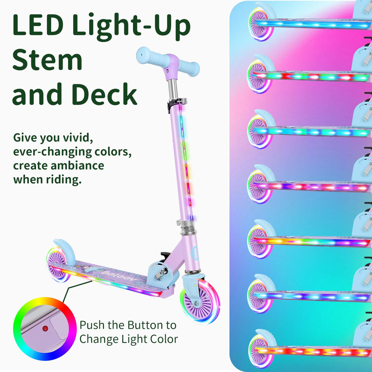 BELEEV Folding Scooters Electric Scooter with Light-Up Wheels and Deck, DEMO