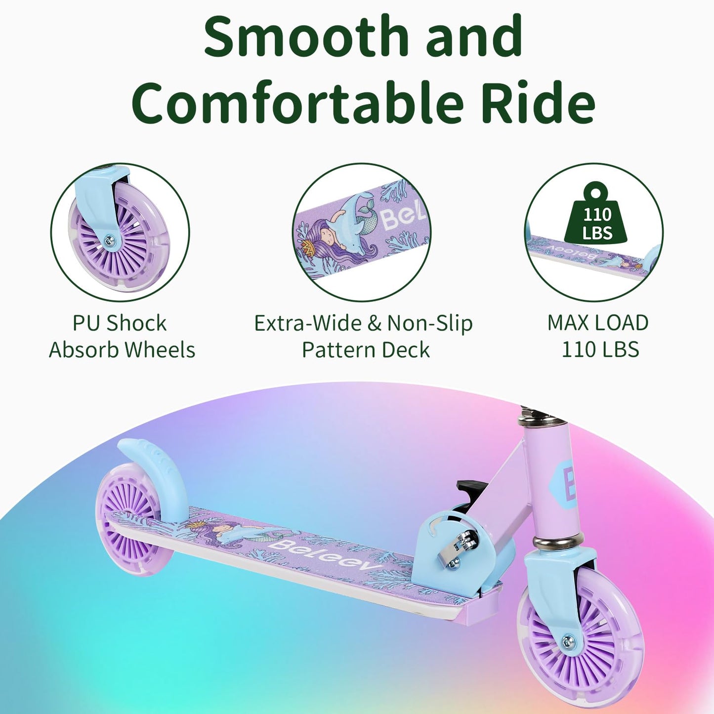 BELEEV Folding Scooters Electric Scooter with Light-Up Wheels and Deck, DEMO