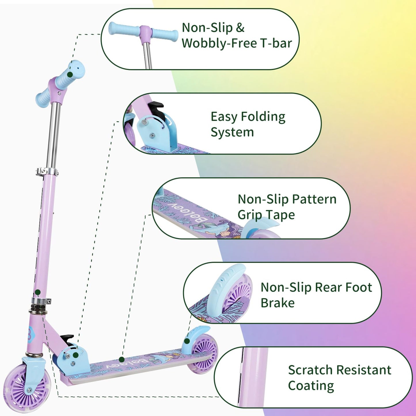 BELEEV Folding Scooters Electric Scooter with Light-Up Wheels and Deck, DEMO