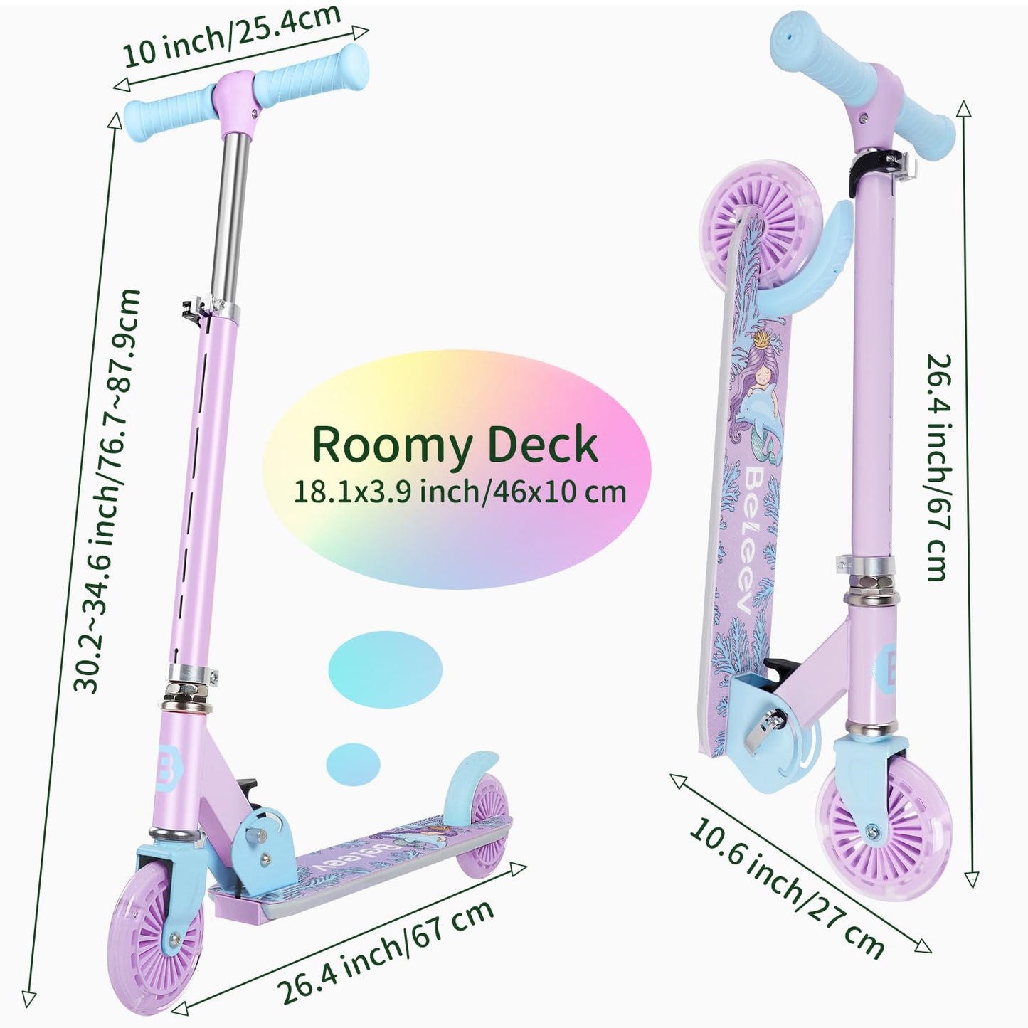 BELEEV Folding Scooters Electric Scooter with Light-Up Wheels and Deck, DEMO