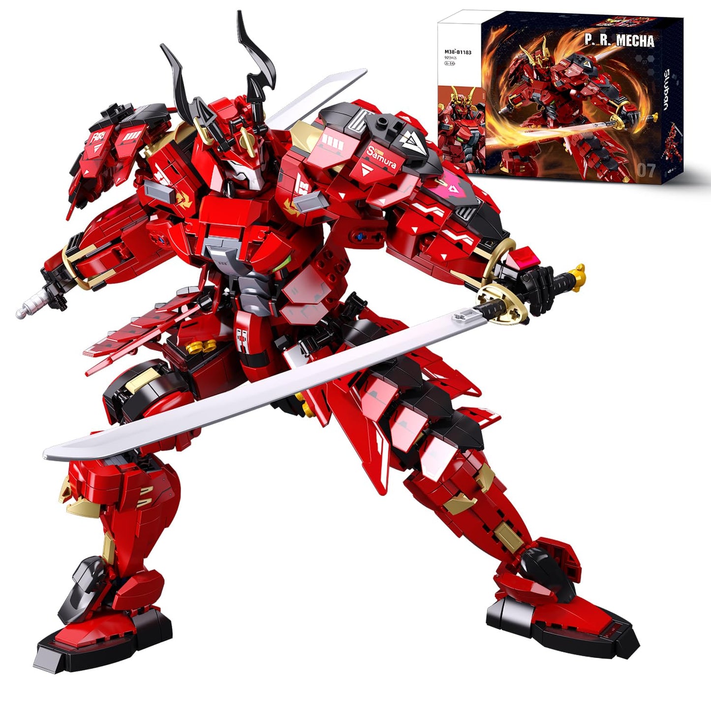 Mavo Brix Building Sets Samurai Warrior Toys with Double Swords Dark Red DEMO