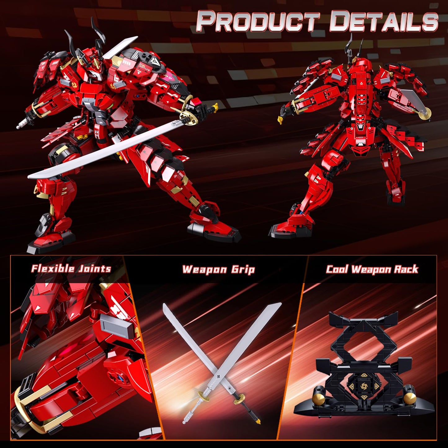 Mavo Brix Building Sets Samurai Warrior Toys with Double Swords Dark Red DEMO