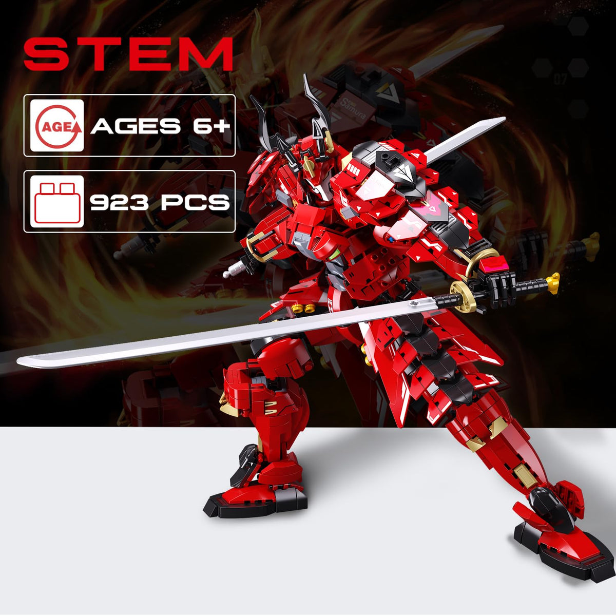 Mavo Brix Building Sets Samurai Warrior Toys with Double Swords Dark Red DEMO