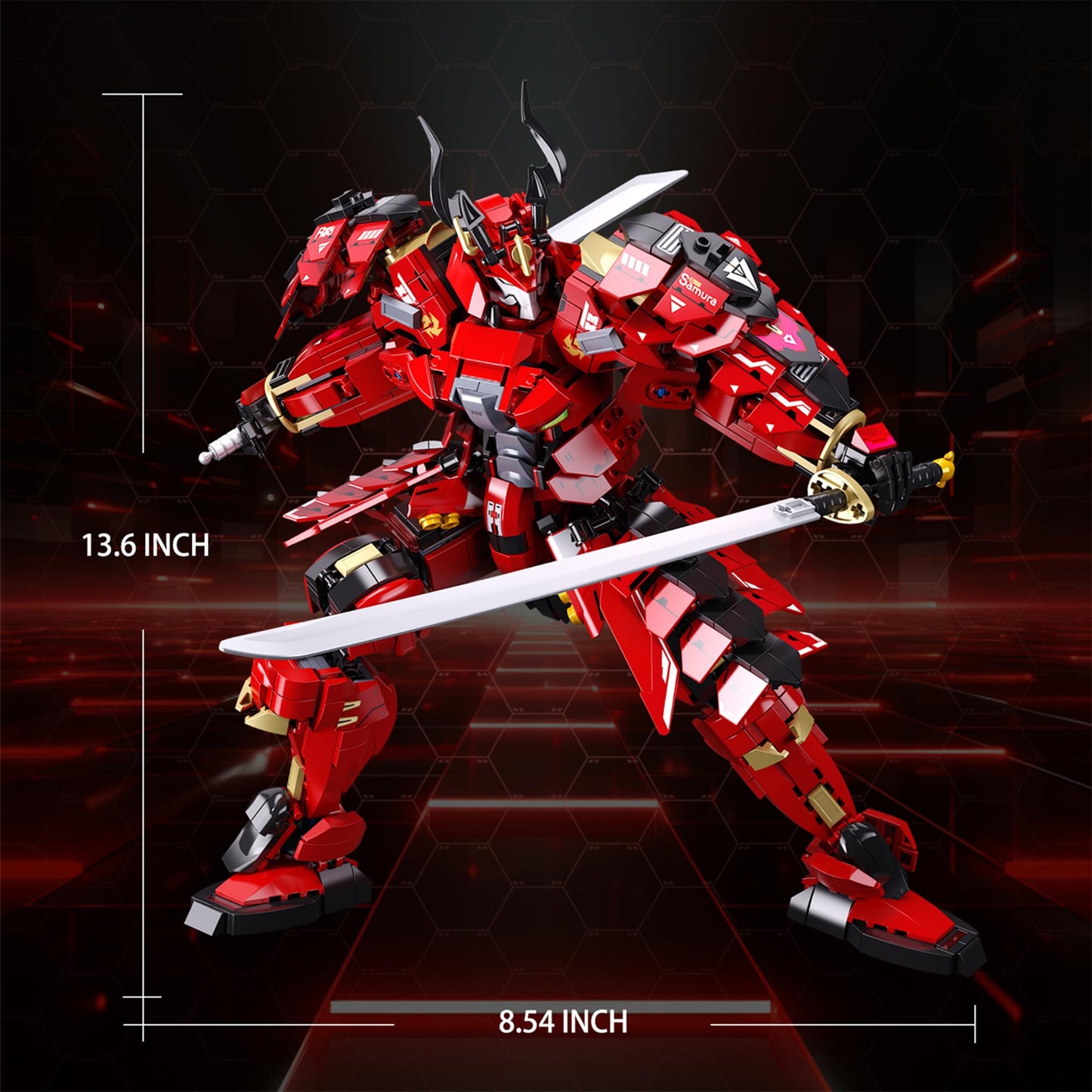 Mavo Brix Building Sets Samurai Warrior Toys with Double Swords Dark Red DEMO