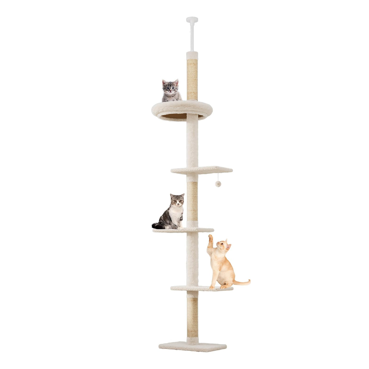 PAWZ 5 Tier Floor-to-Ceiling Cat Climbing Tower Adjustable Height Beige NEW