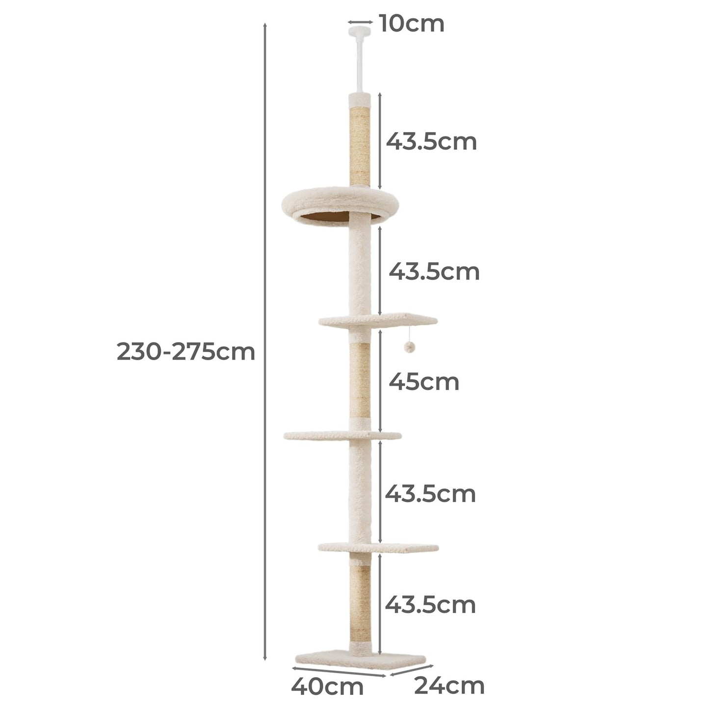 PAWZ 5 Tier Floor-to-Ceiling Cat Climbing Tower Adjustable Height Beige NEW