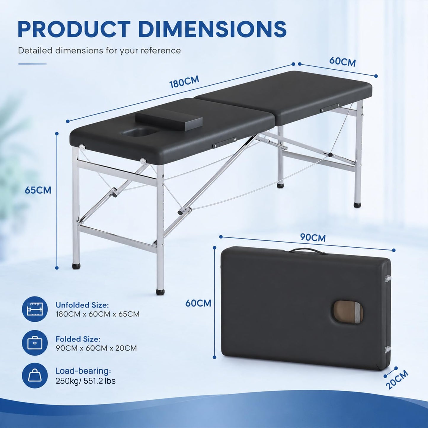 PORIYA Portable 2-Fold Beauty Bed with Adjustable Backrest and Legrest DEMO