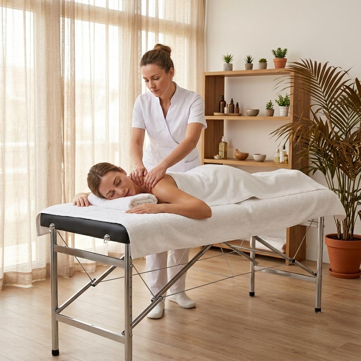 PORIYA Portable 2-Fold Beauty Bed with Adjustable Backrest and Legrest DEMO