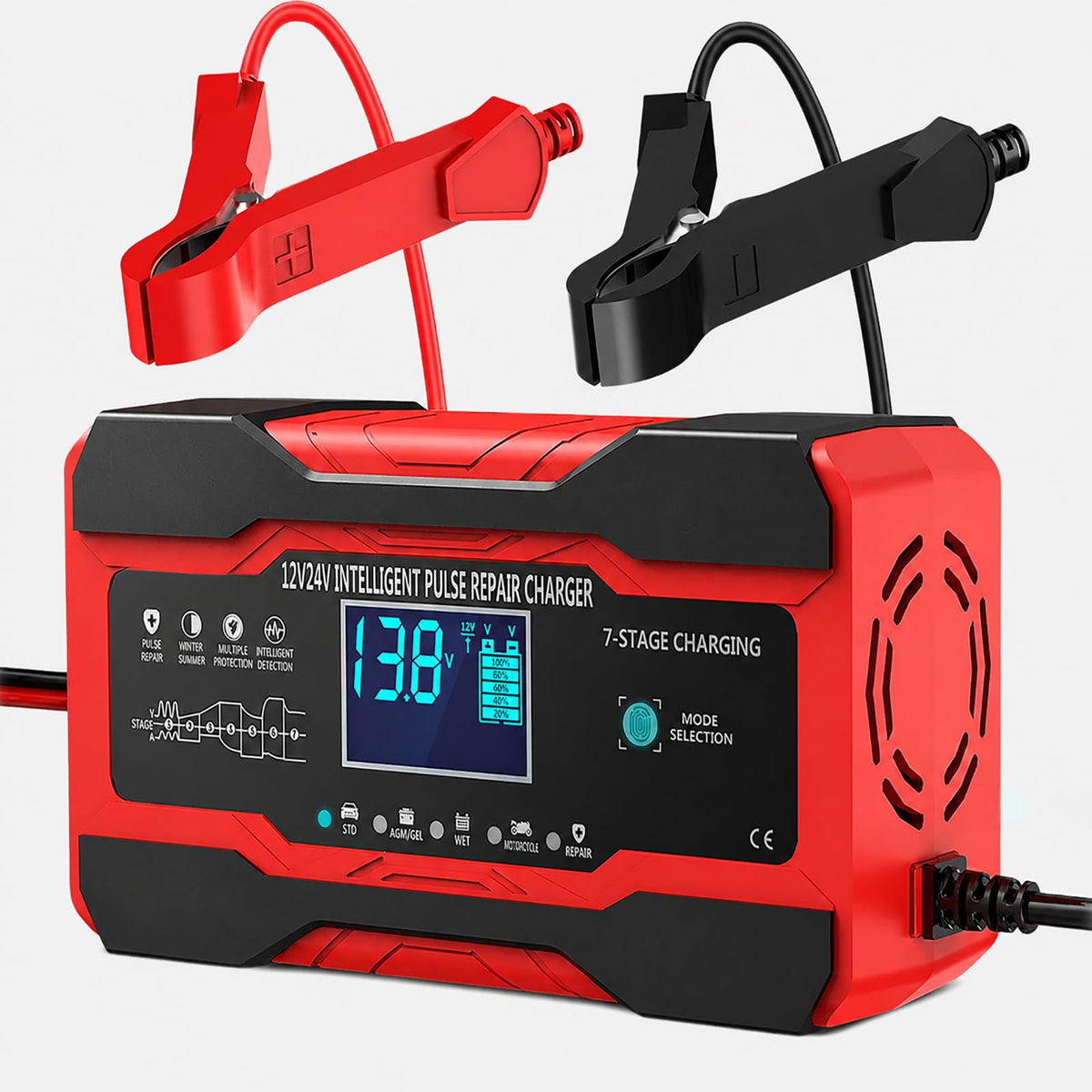 AILRINNI 10-Amp 12V 24V Smart Trickle Car Battery Charger with Automatic
