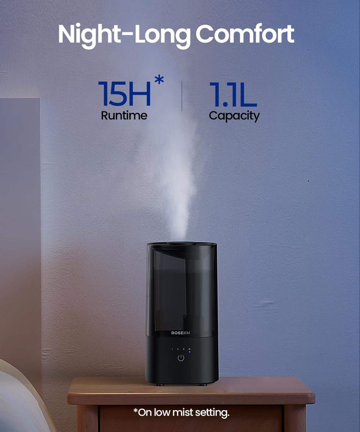 Rosekm Black Cool Mist Single Room Humidifier for Home, Plants & Baby DEMO