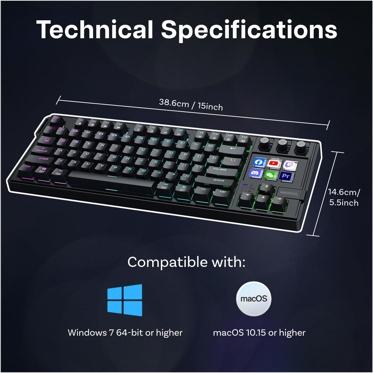 MMOBIEL Mechanical Gaming Keyboard QWERTY Hot-Swappable RGB Backlit Black NEW
