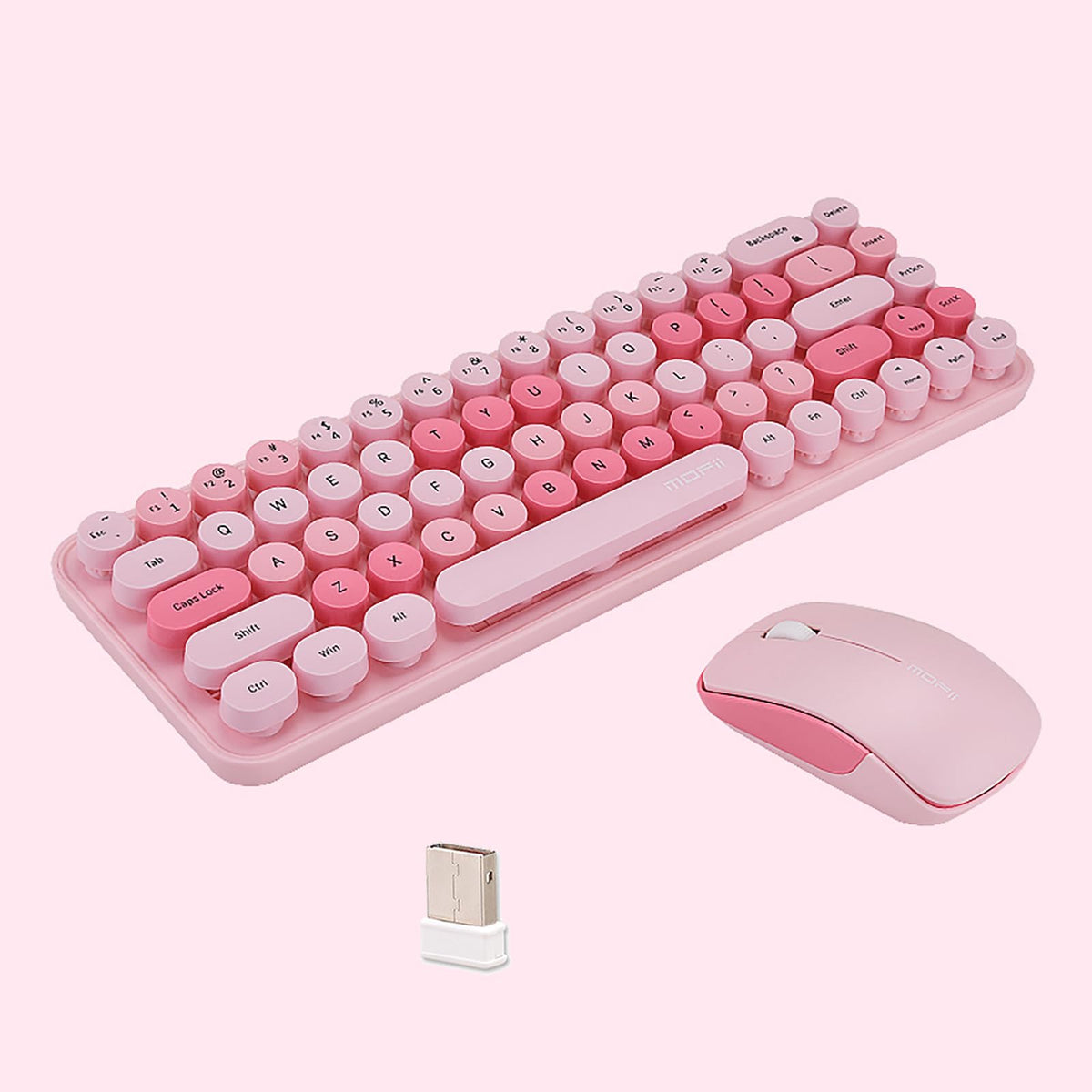 Lomiluskr Wireless Keyboard and Mouse Combo Soundless 68 Round Keys Pink NEW