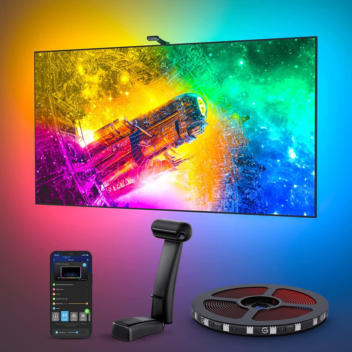 Govee Envisual LED Strips TV LED Backlight RGBIC Wi-Fi 11.8ft Multicolor NEW