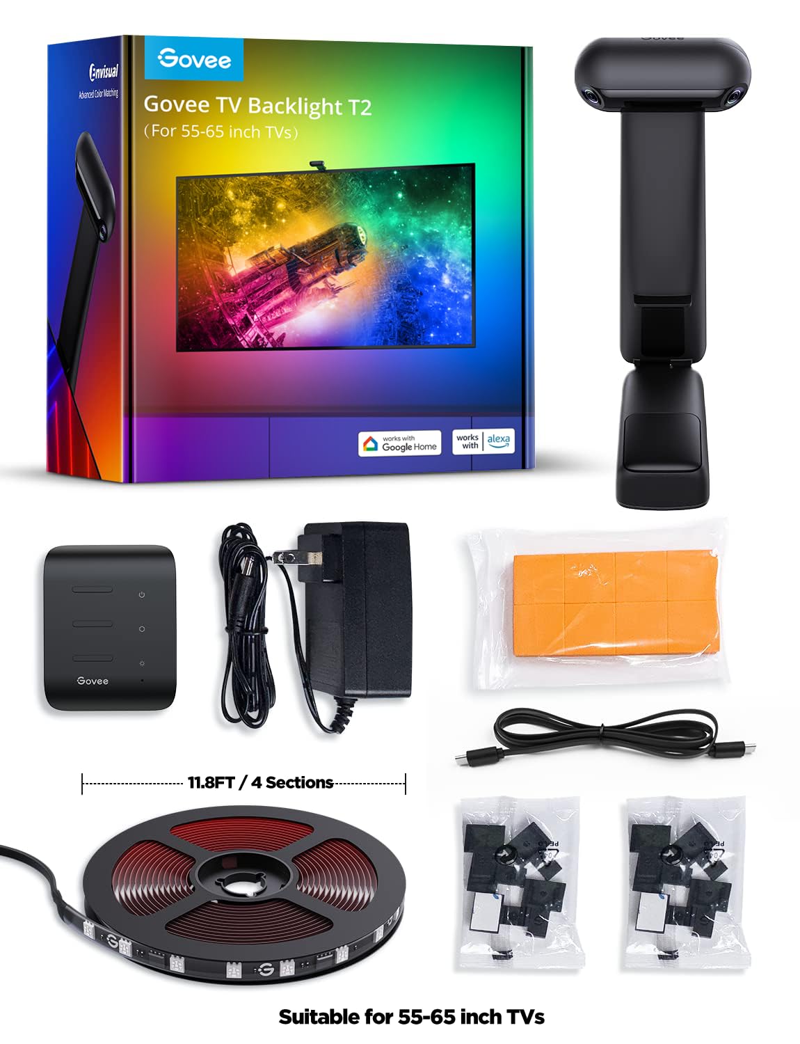 Govee Envisual LED Strips TV LED Backlight RGBIC Wi-Fi 11.8ft Multicolor NEW
