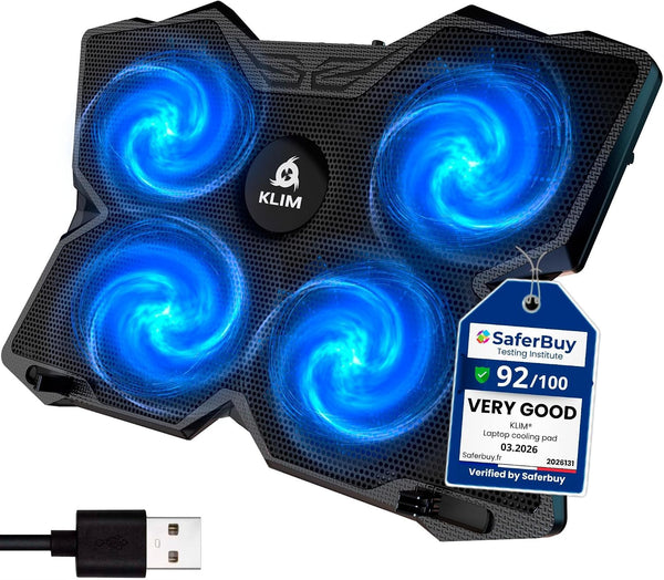 KLIM Powerful Laptop Cooling Pad - Portable Blue Computer Accessory NEW