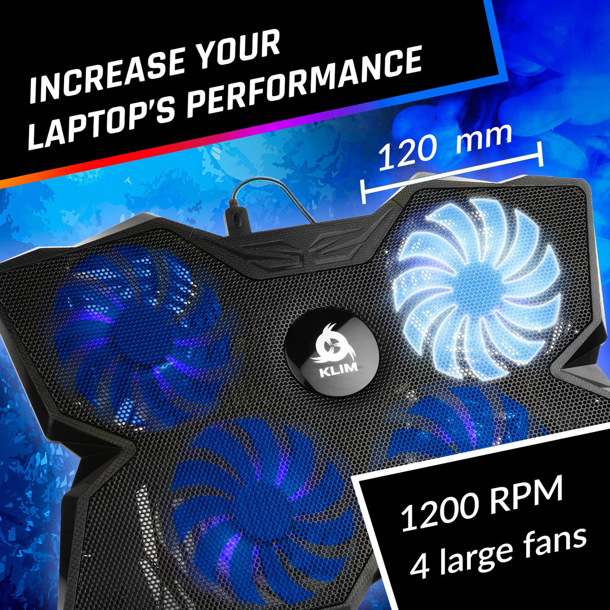KLIM Powerful Laptop Cooling Pad - Portable Blue Computer Accessory NEW