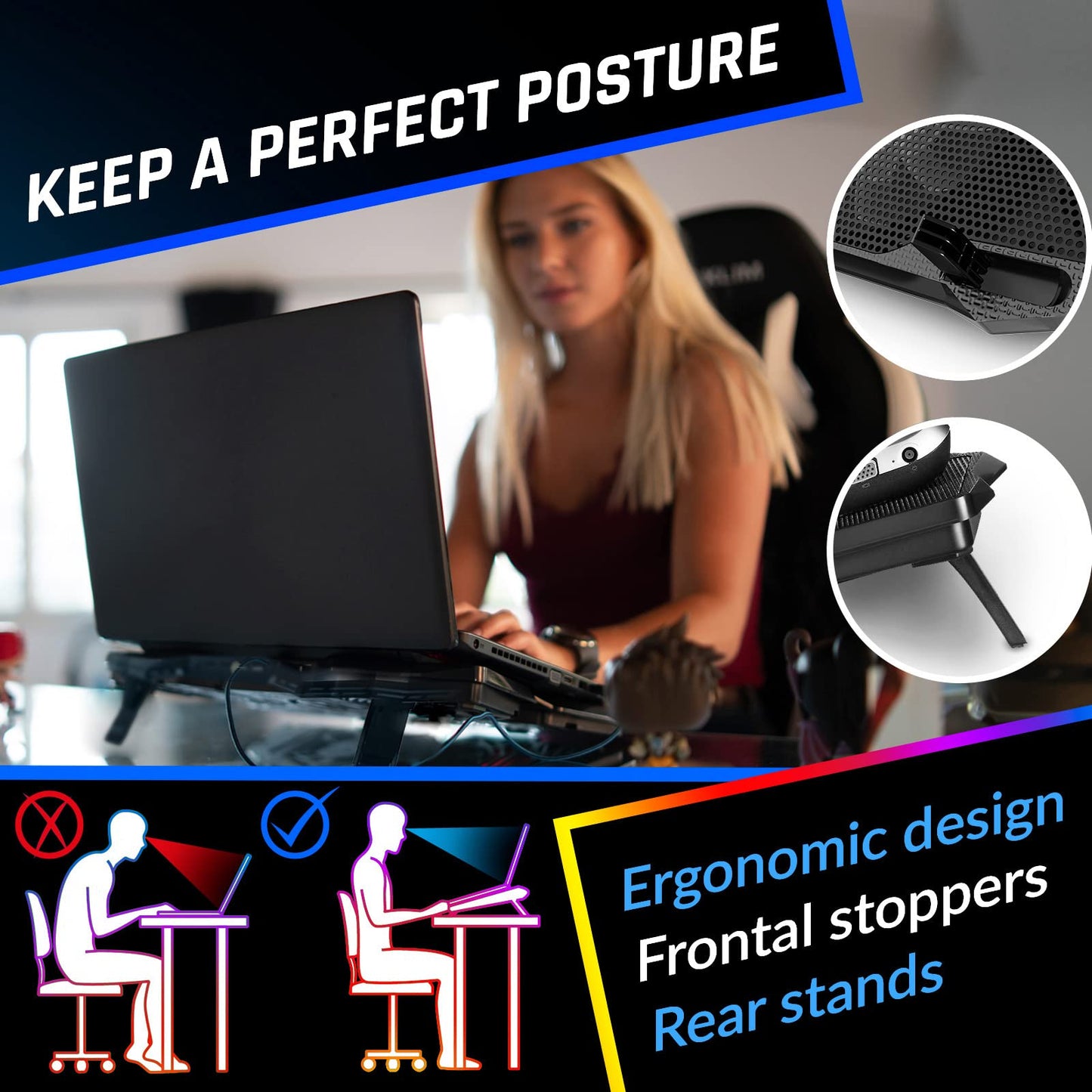 KLIM Powerful Laptop Cooling Pad - Portable Blue Computer Accessory NEW