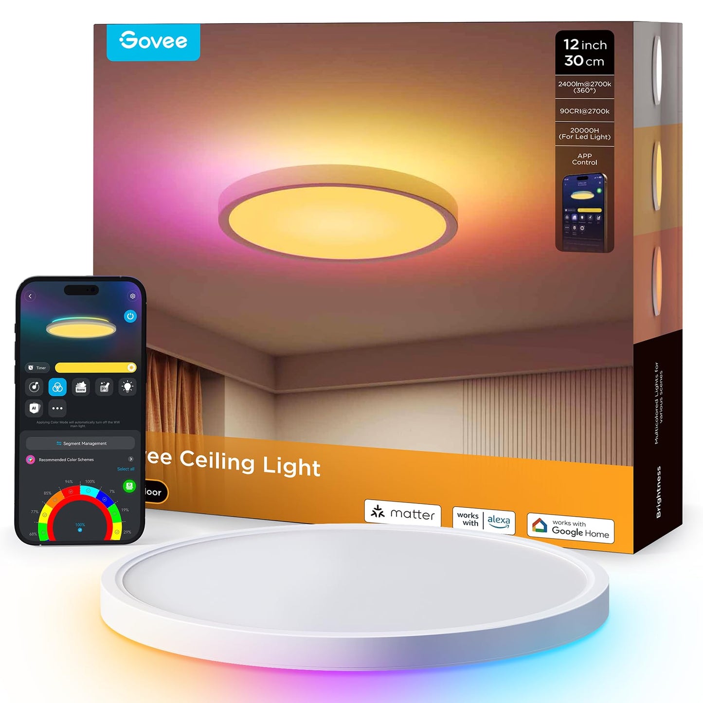 Govee RGBIC Smart LED Ceiling Light 2400LM 24W Ø30cm Dimmable Lighting DEMO