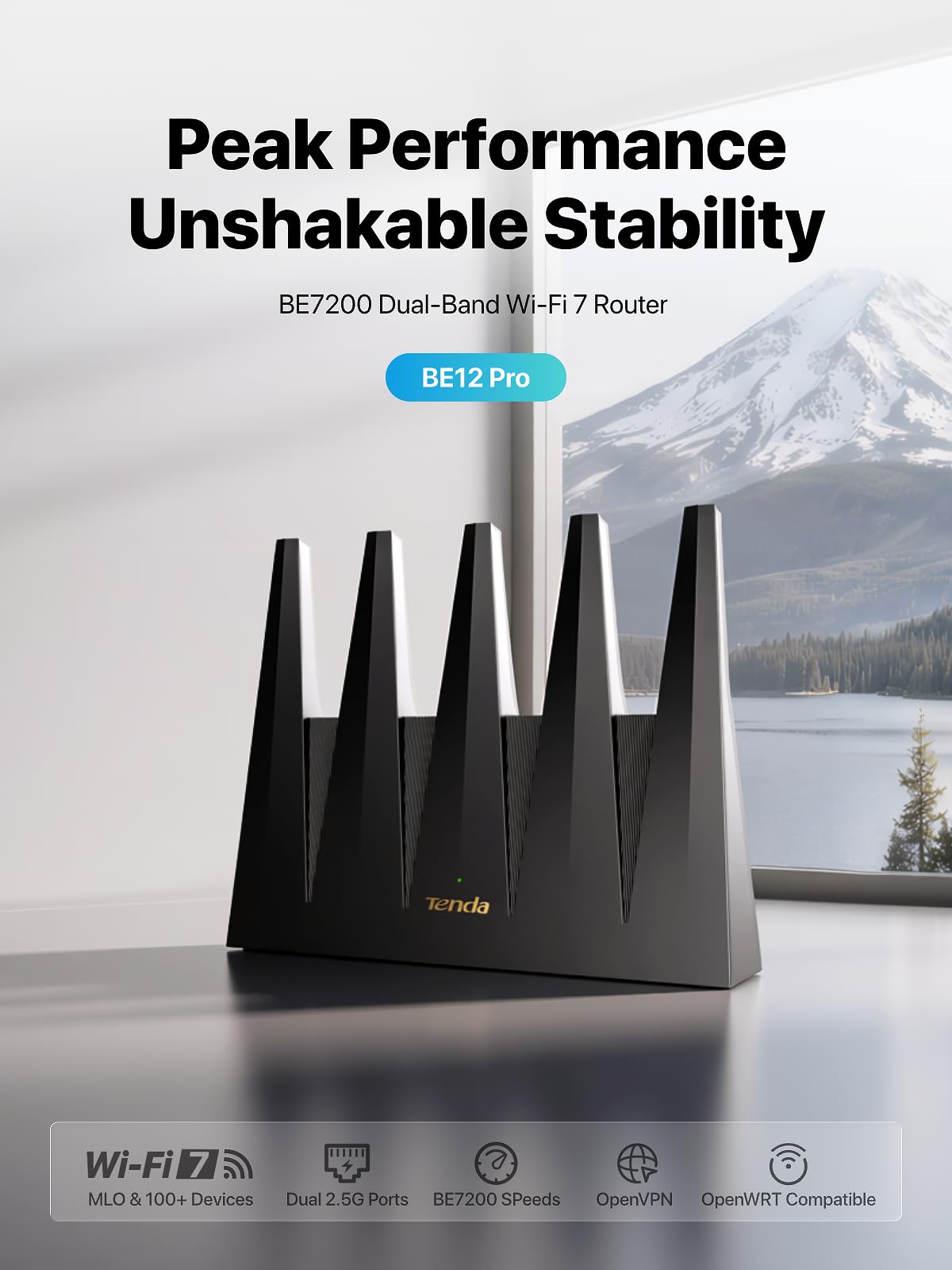 Tenda BE7200 Routers Dual-Band High-Speed Wireless Internet Router, Black, DEMO