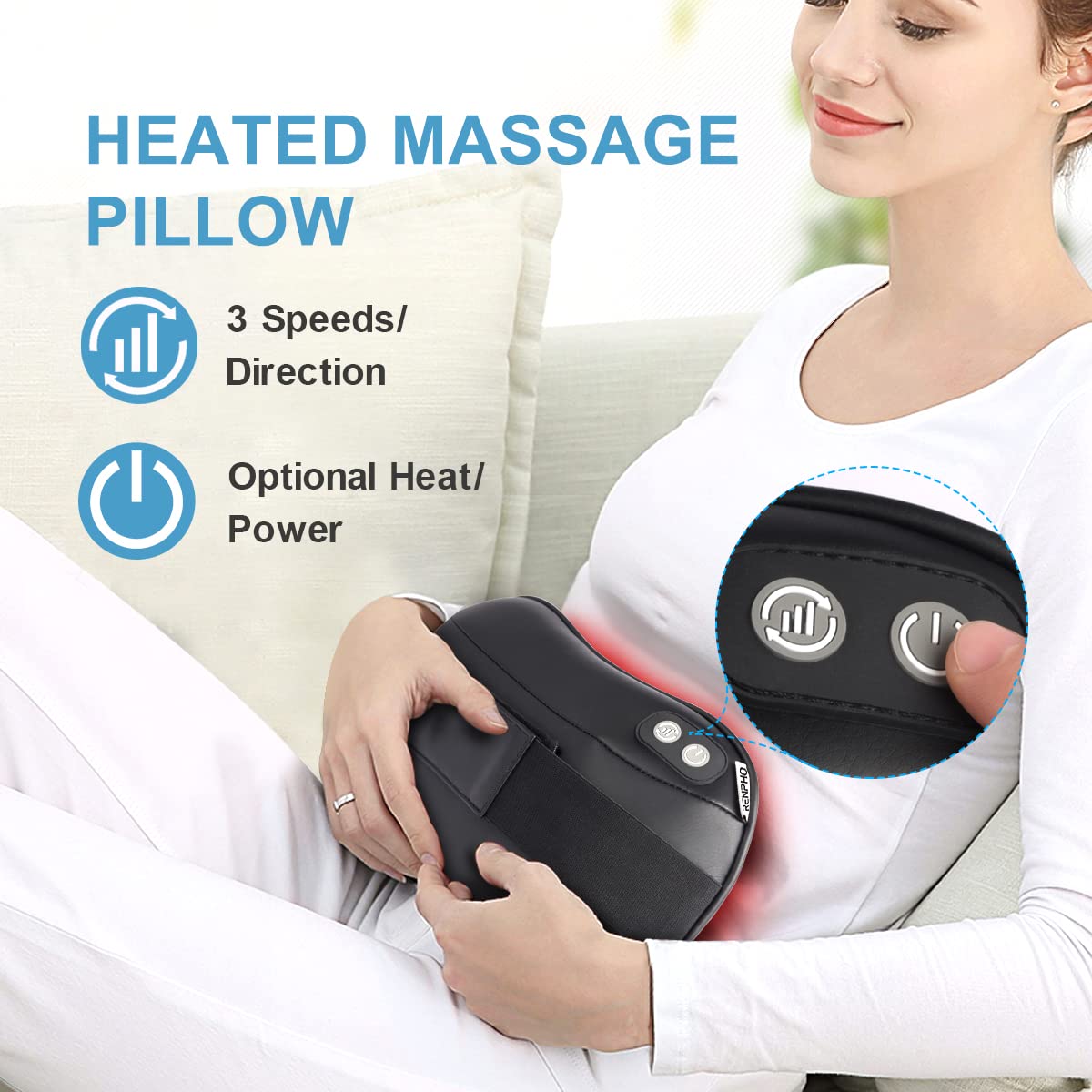 RENPHO Neck and Back Massager with Heat Therapy, Black Electric Massage DEMO
