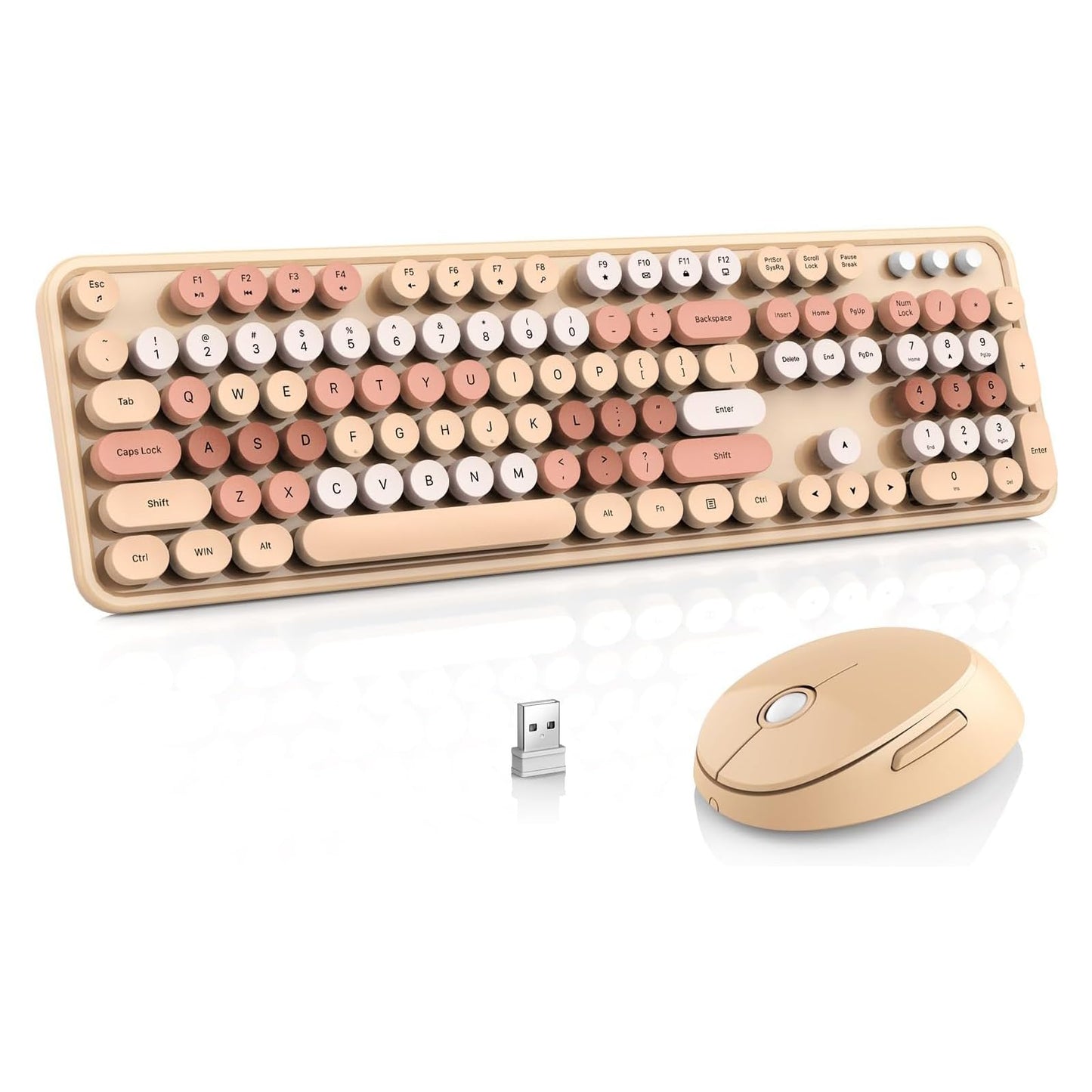 Youker Wireless Keyboard and Mouse Combo 2.4GHz USB Retro Khaki Ergonomic DEMO