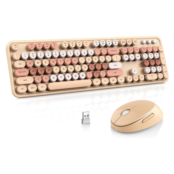 Youker Wireless Keyboard and Mouse Combo 2.4GHz USB Retro Khaki Ergonomic DEMO