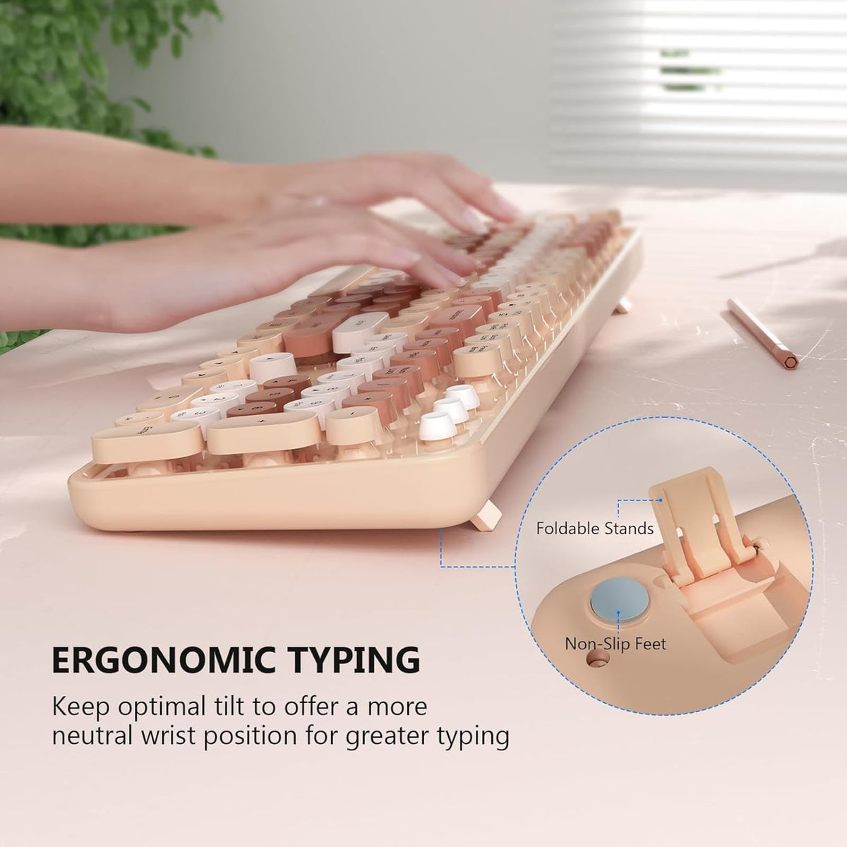 Youker Wireless Keyboard and Mouse Combo 2.4GHz USB Retro Khaki Ergonomic DEMO