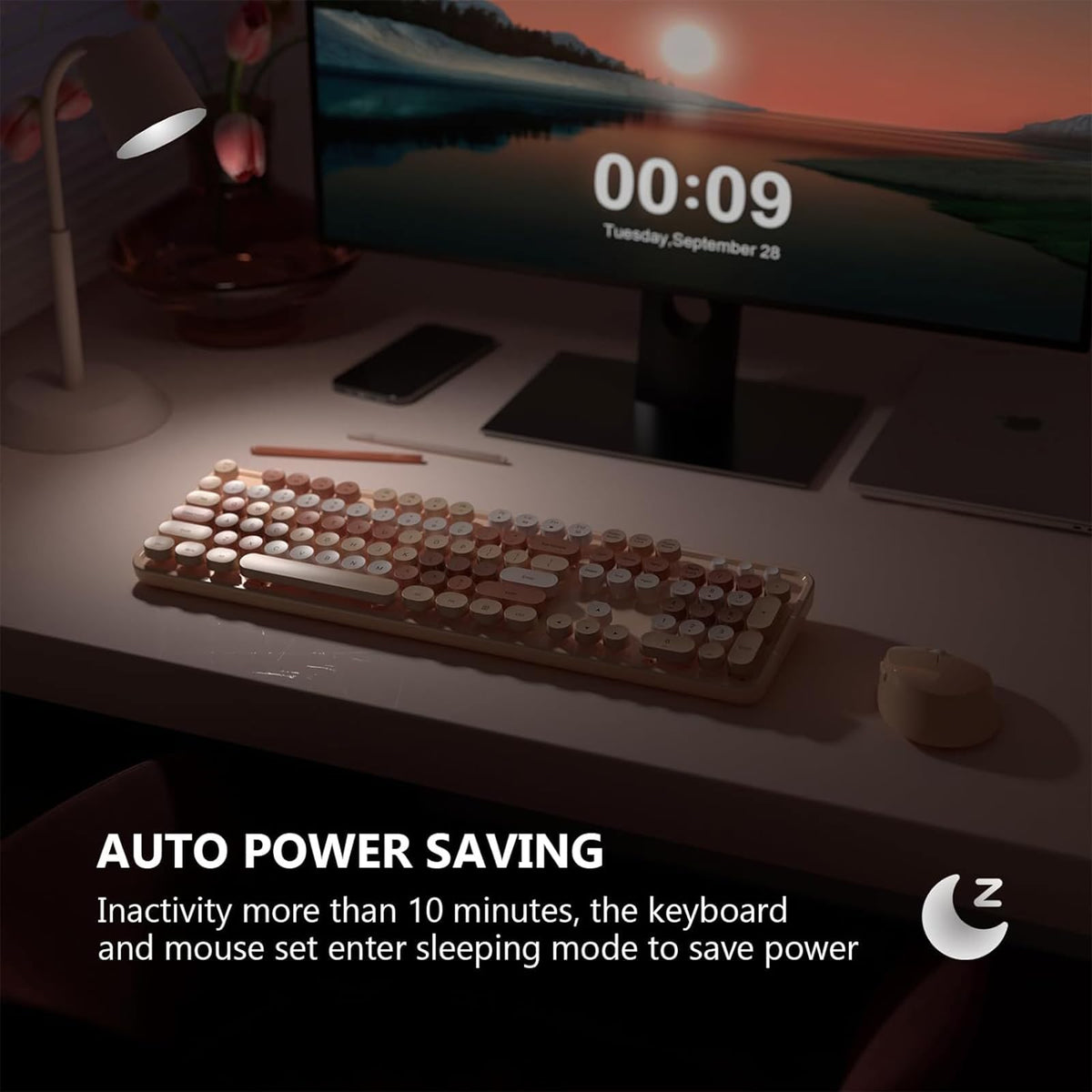 Youker Wireless Keyboard and Mouse Combo 2.4GHz USB Retro Khaki Ergonomic DEMO