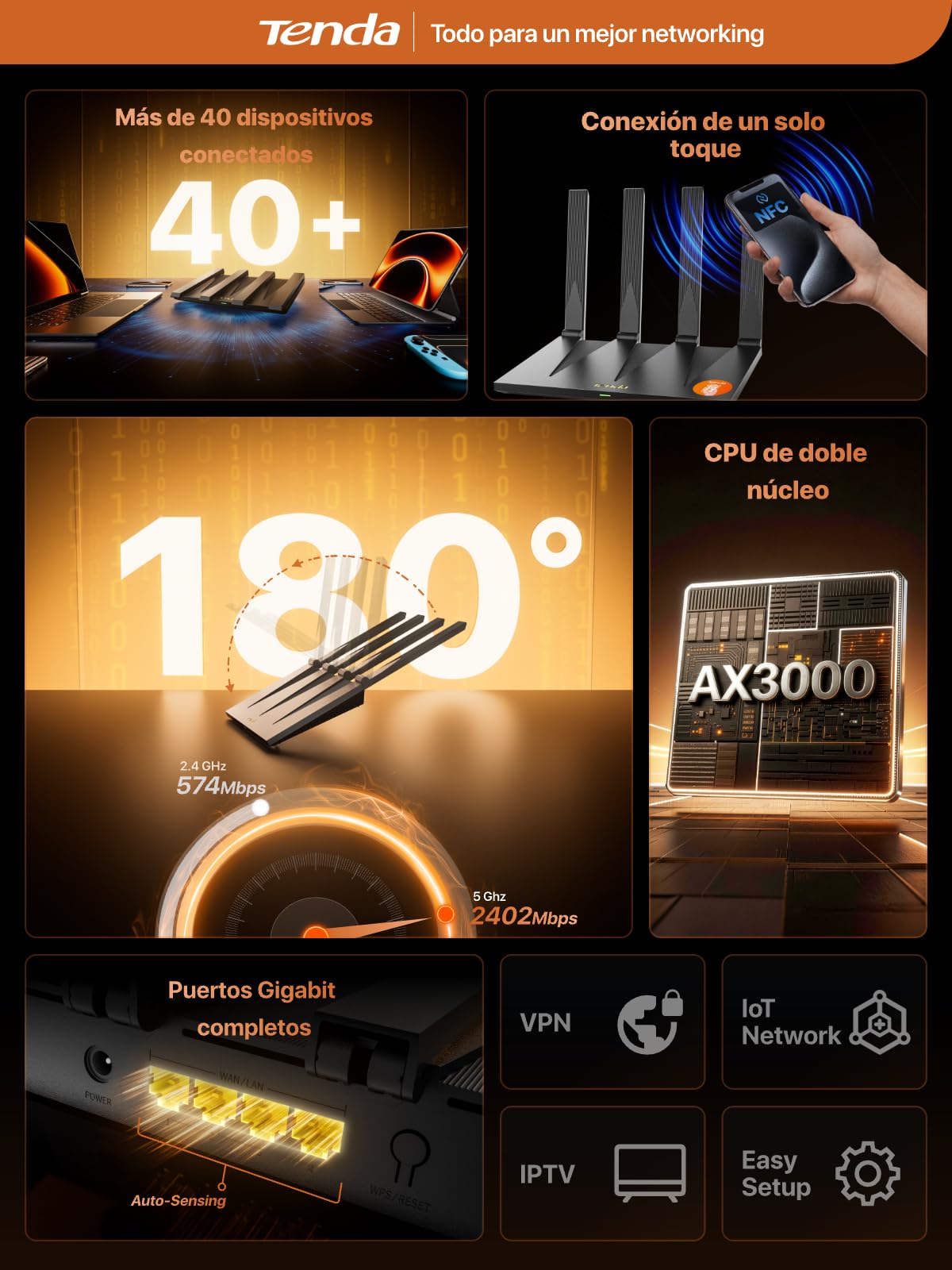 Tenda AX3000 Routers Dual Band Gigabit Wi-Fi 6 Router for Ultrafast DEMO