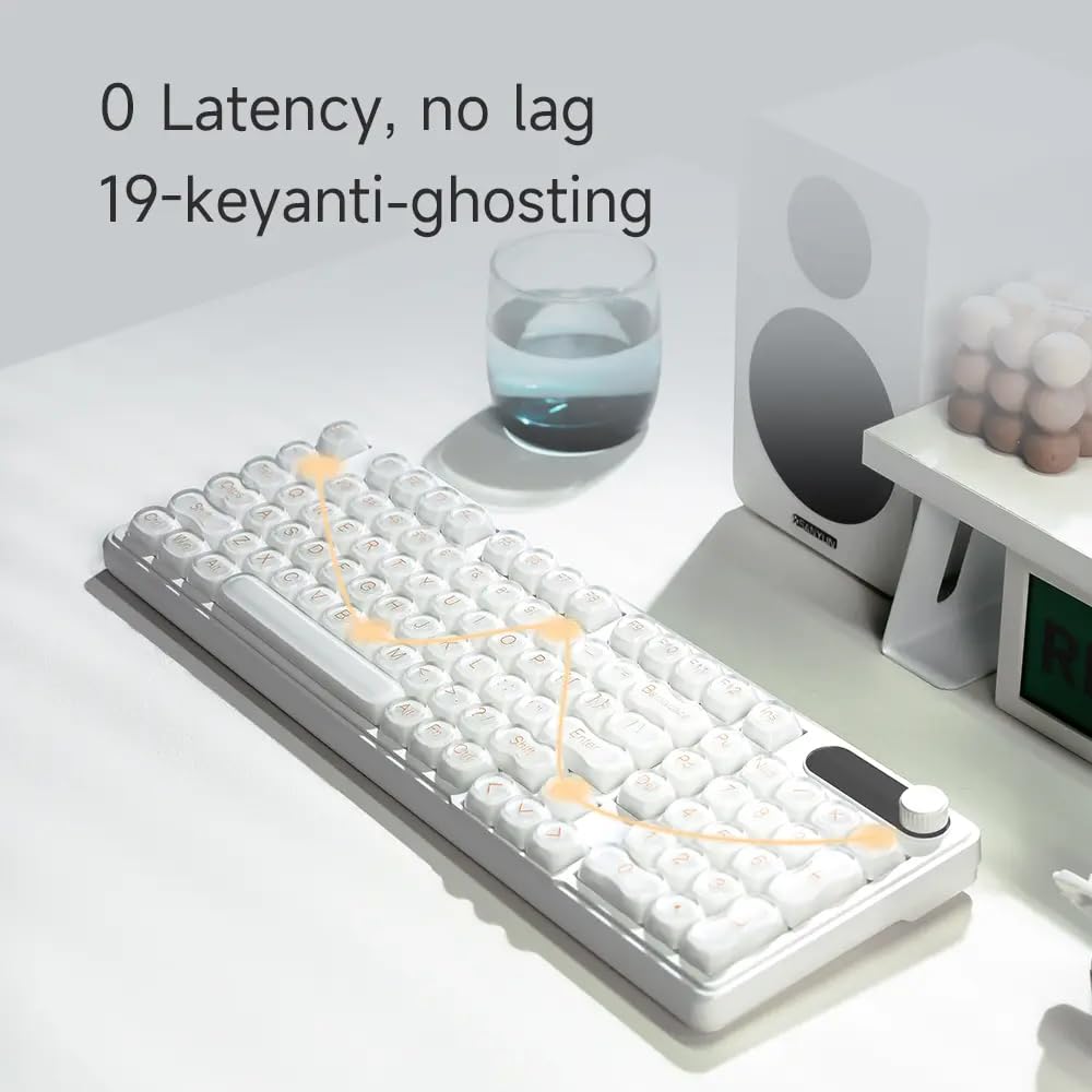 MomoZoo Foundation White 98-Key Wired Gaming Keyboard with Transparent NEW