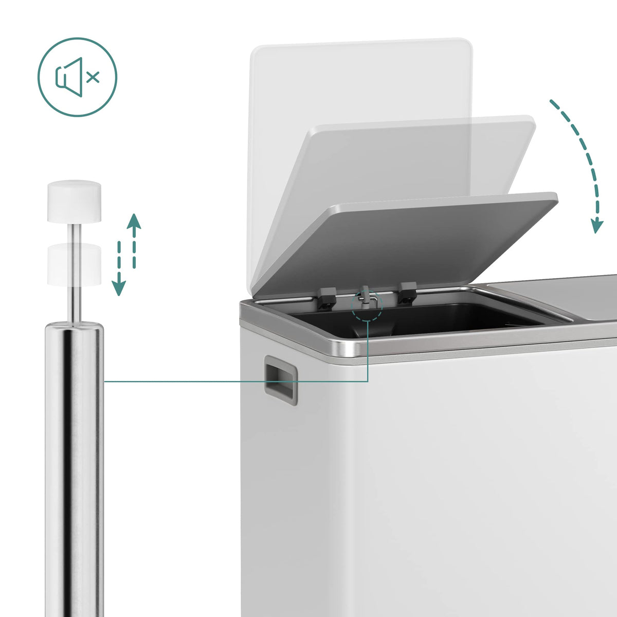 SONGMICS 60L Double Compartment Kitchen Trash Can with Metal Pedal, White DEMO