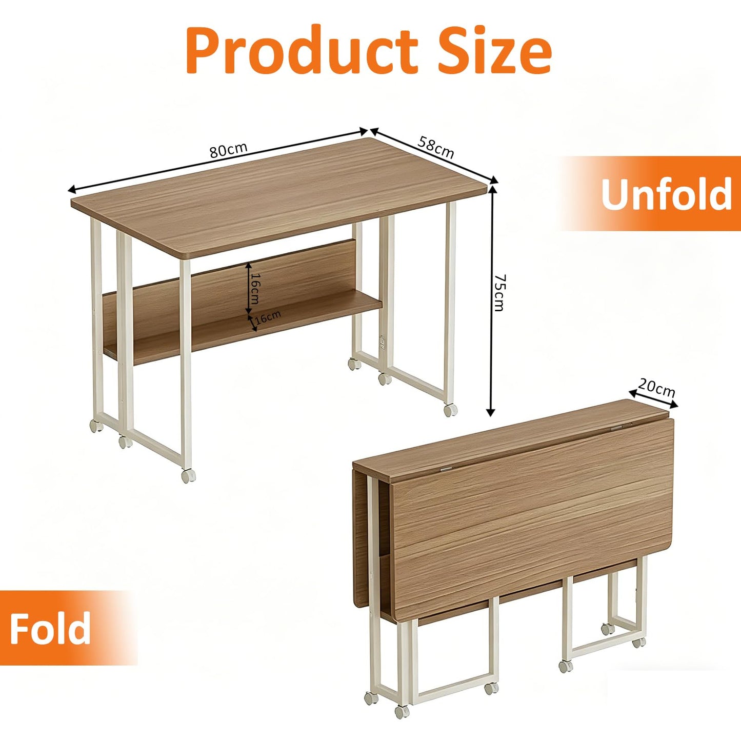 HOMKAI Foldable Desks White Computer Desk, 80cm Laptop Study Table with DEMO