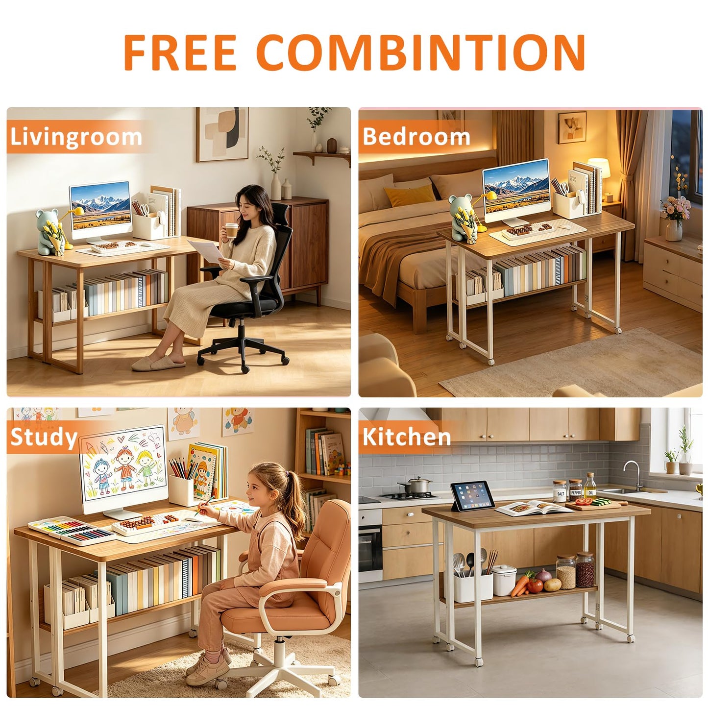 HOMKAI Foldable Desks White Computer Desk, 80cm Laptop Study Table with DEMO